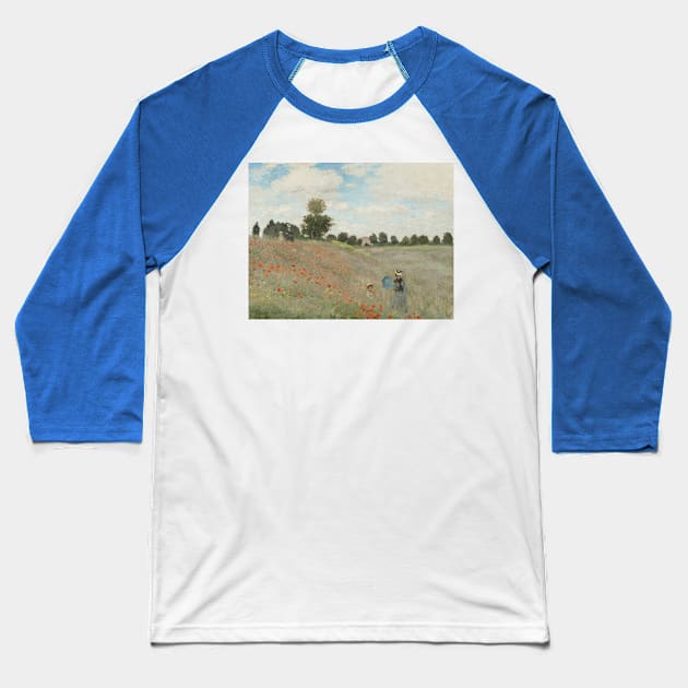 Poppy Field - Claude Monet Baseball T-Shirt by KargacinArt